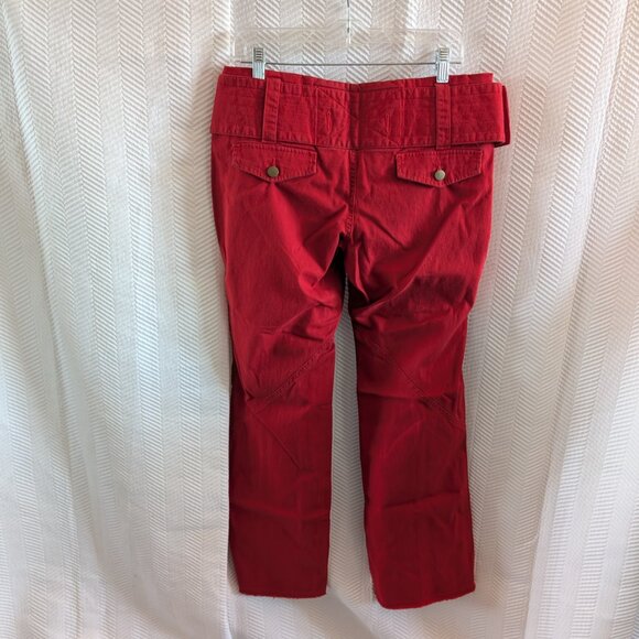 Moda International Women's Y2K Red Cotton Pants Size 12 Low rise Wide belt - Picture 2 of 13